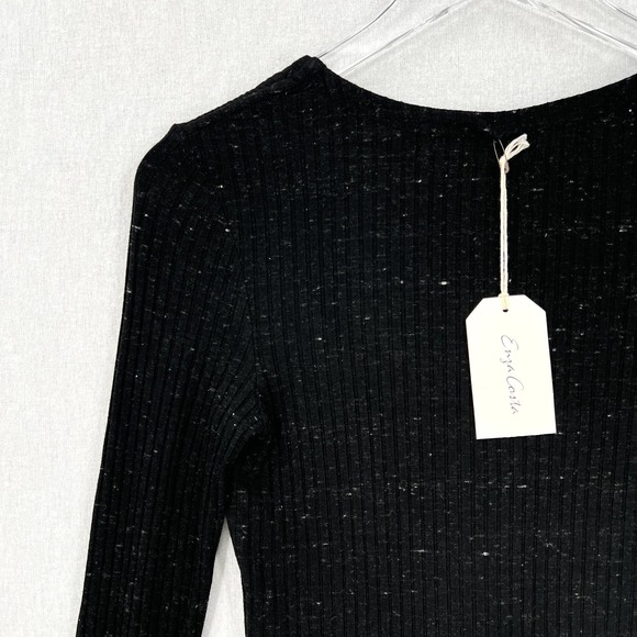 ENZA COSTA Long Sleeve Cardigan Womens Small Black Speckle V-neck Ribbed NWT - Picture 7 of 11